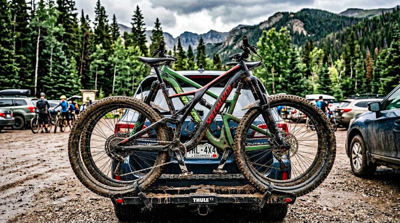 VTT sur rack à l'entrée de sentier