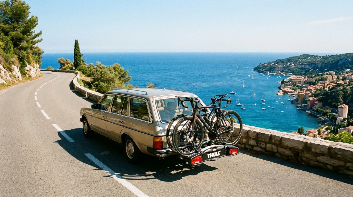 Vélos route sur porte-vélo face à la mer